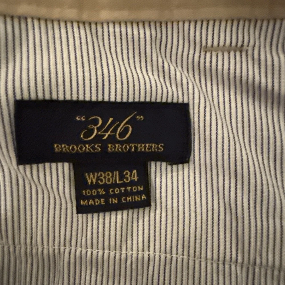 Brooks Brothers 346 Khaki Chino Pants Men's Beige 38x34 Flat Front Casual NWT